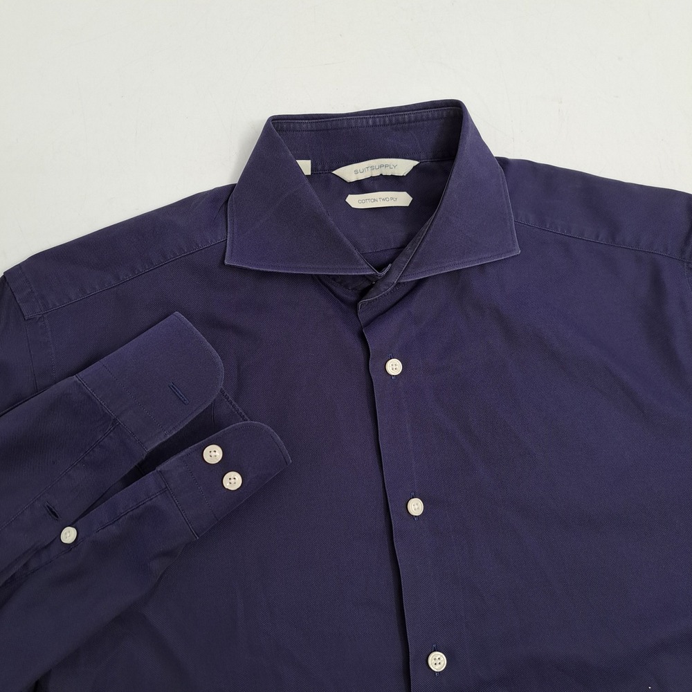 Suitsupply Dress Shirt Mens 16 41 Cotton Navy Blue Spread Collar Long Sleeve